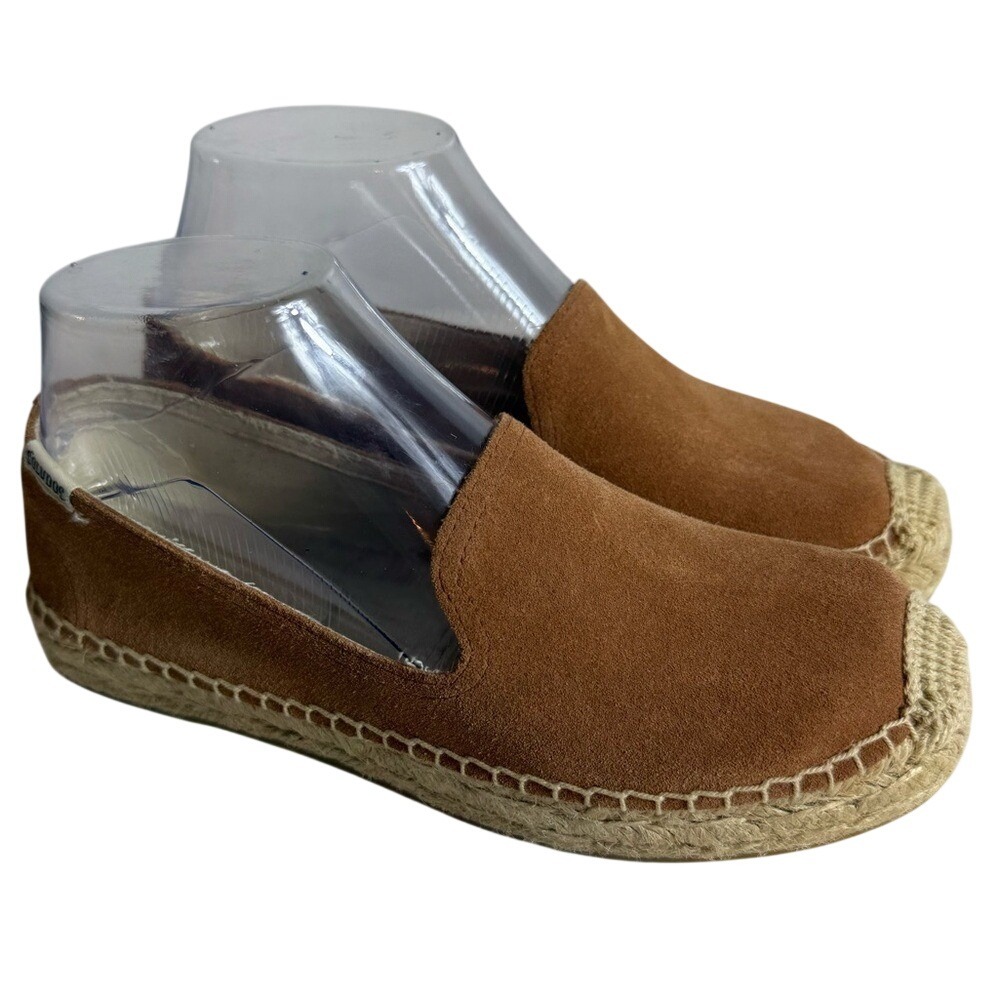 Soludos Womens 6.5 Suede Smoking Slipper Espadrille Tan Cognac Slip On Flat Boho